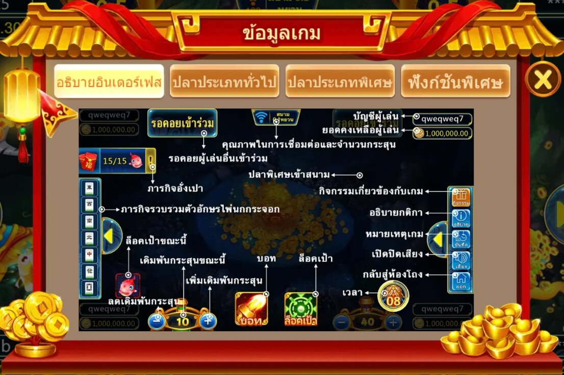 คำอธิบายเกี่ยวกับการเล่นเกม 3เทพจับปลา
