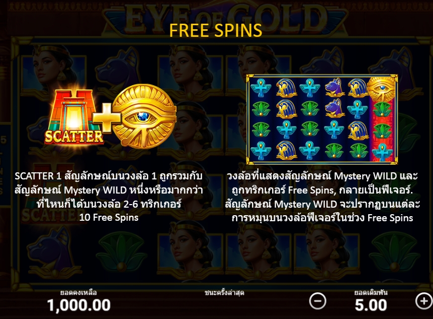 คุณสมบัติของเกมสล็อต Eye of Gold