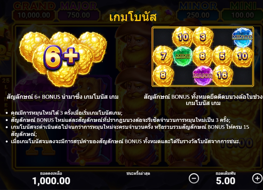 คุณสมบัติของเกมสล็อต Hit The Gold Hold and Win