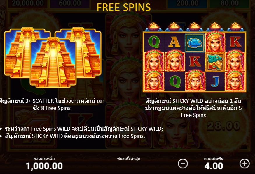 คุณสมบัติของเกมสล็อต Queen Of The Sun Hold and Win