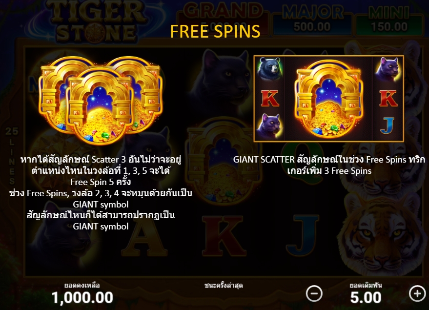 คุณสมบัติของเกมสล็อต Tiger Stone Hold and Win