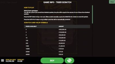 Tiger Scratch Hacksaw Gaming ซุปเปอร์สล็อตเครดิตฟรี Superslot Game